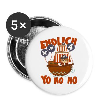 Piratenschiff Endlich 4 Jahre Junge Geburtstagidee - Buttons groß 56 mm (5er Pack) - Weiß - Vorne