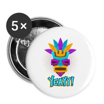Azteken, Maya-Kultur, Tribal-Kultur Folklore-Maske - Buttons groß 56 mm (5er Pack) - Weiß - Vorne