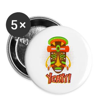 Azteken, Maya-Kultur, Tribal-Kultur Folklore-Maske - Buttons groß 56 mm (5er Pack) - Weiß - Vorne