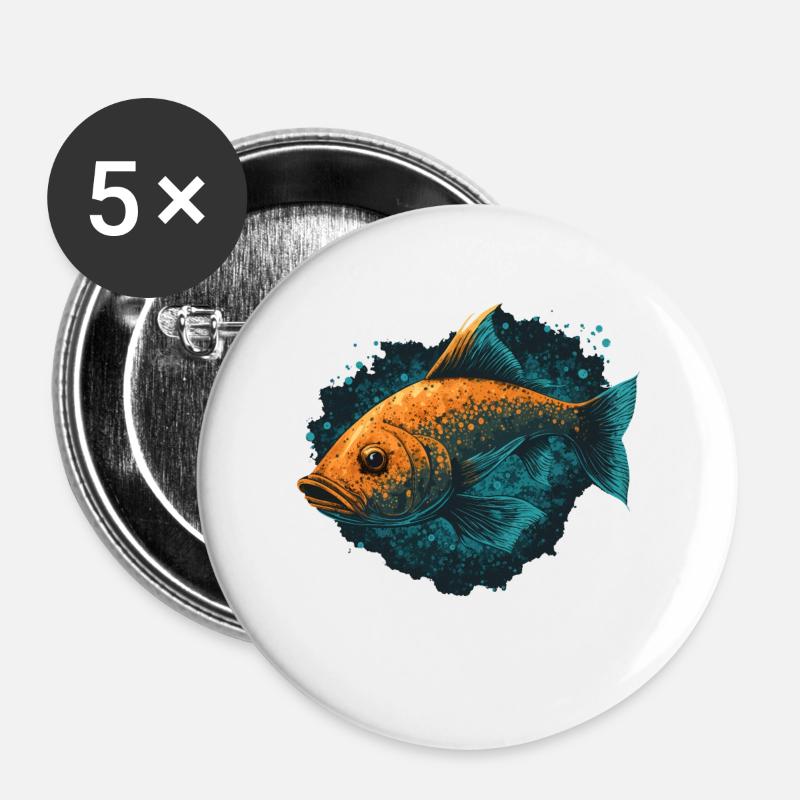 Fischkopf - Buttons groß 56 mm (5er Pack) - Weiß