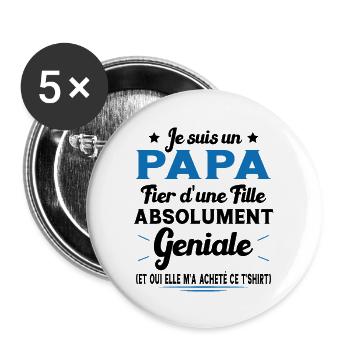 Je suis un papa fier d'une fille Cadeau pour papa - Lot de 5 grands badges (56 mm) - blanc - Devant