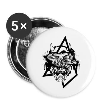 Oni Mask Japanisch - Buttons groß 56 mm (5er Pack) - Weiß - Vorne