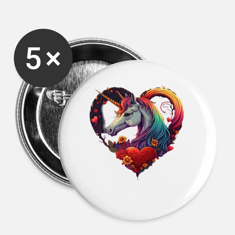 Unicorn with hearts - Buttons large 2.2''/56 mm (5-pack) - white
