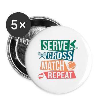 Drôle de tennis Art Serve Cross Match Repeat Gift - Lot de 5 grands badges (56 mm) - blanc - Devant