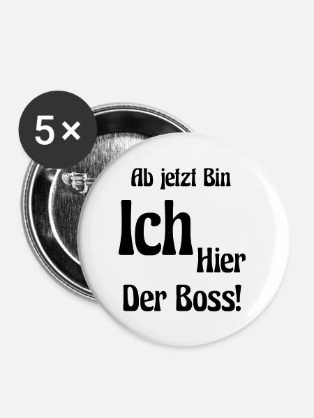 Schriftzug-Shirt "Chef" - Buttons groß 56 mm (5er Pack) - Weiß