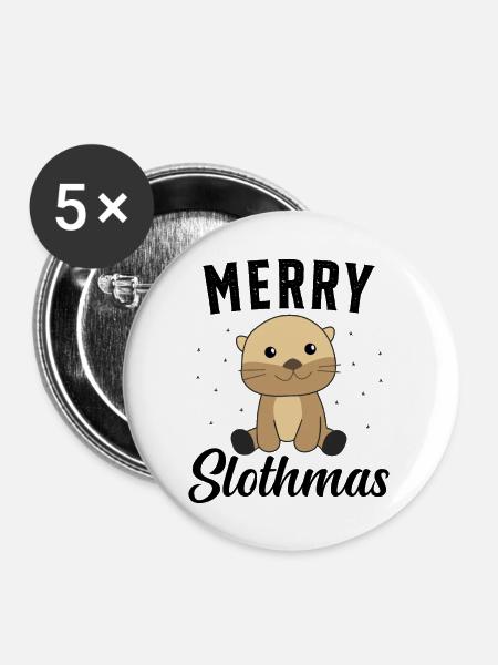 Faultier Weihnachten Weihnachtsgeschenk - Buttons groß 56 mm (5er Pack) - Weiß