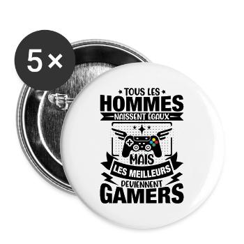 Hommes naissent égaux meilleurs deviennent gamers - Lot de 5 grands badges (56 mm) - blanc - Devant