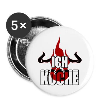 ich koche Flamme Hörner Teufel Rind - Buttons groß 56 mm (5er Pack) - Weiß - Vorne