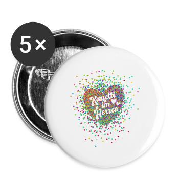 Karneval - Konfetti im Herzen - Fasnacht - Party - Buttons groß 56 mm (5er Pack) - Weiß - Vorne