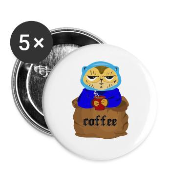 Coffee in a poke with a cat and a coffee cup - Buttons large 2.2''/56 mm (5-pack) - white - Front