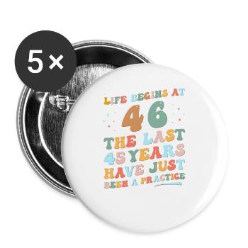 46e anniversaire Homme Femme 2023 Drôle de vie groovy - Lot de 5 grands badges (56 mm) - blanc - Devant