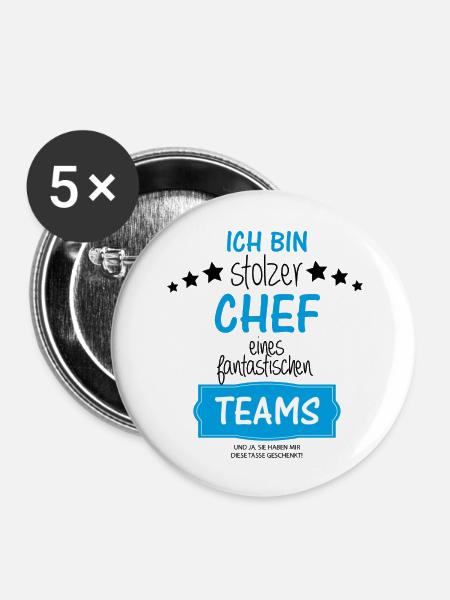 Stolzer Chef eines fantastischen Teams - Buttons groß 56 mm (5er Pack) - Weiß