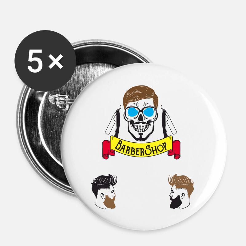 funny, BARBER LIFE - Buttons large 2.2''/56 mm (5-pack) - white