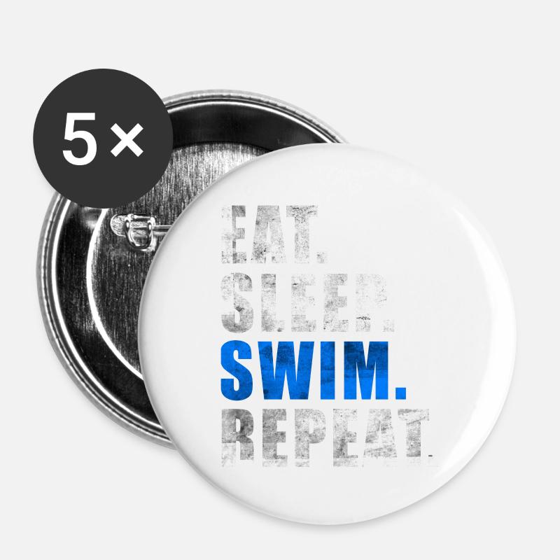 EAT SLEEP SWIM REPEAT Swimming Lifeguard Float - Buttons large 2.2''/56 mm (5-pack) - white