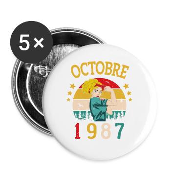 Octobre 1987 Anniversaire Vintage Idée Cadeau - Lot de 5 grands badges (56 mm) - blanc - Devant