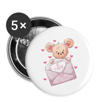 Vetement nounours pour enfant ,JE T AIME - Lot de 5 grands badges (56 mm) - blanc - Devant