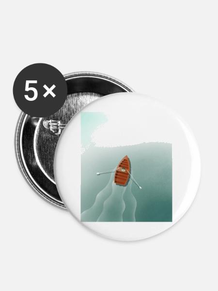 Ruderboot auf dem See - Buttons groß 56 mm (5er Pack) - Weiß