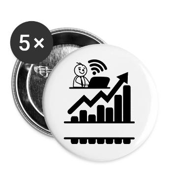 Happy young man on laptop sales go up - Buttons large 2.2''/56 mm (5-pack) - white - Front