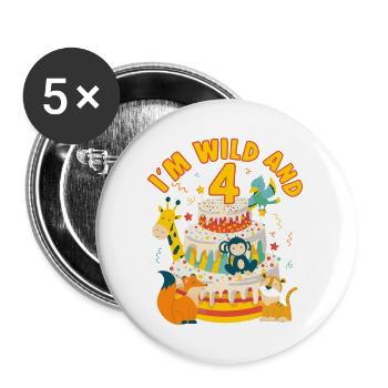 Im Wild And 4 Year-Old Bday Party Gift For Kids - Buttons groß 56 mm (5er Pack) - Weiß - Vorne