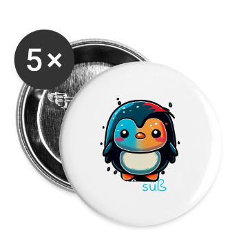 Pinguin Penguin Jungen Mädchen Zoo Süßer Spruch - Buttons groß 56 mm (5er Pack) - Weiß - Vorne
