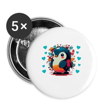 Pinguin Penguin Jungen Mädchen Zoo Polar Antarktis - Buttons groß 56 mm (5er Pack) - Weiß - Vorne