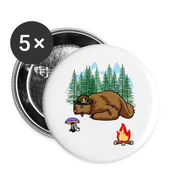 Schlafen Braunbär Langschläfer Schlafmütze Bär - Buttons groß 56 mm (5er Pack) - Weiß - Vorne