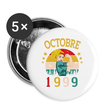 Octobre 1999 Anniversaire Vintage Idée Cadeau - Lot de 5 grands badges (56 mm) - blanc - Devant