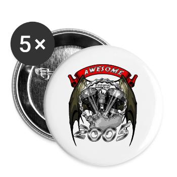 Génial depuis 2005, anniversaire du motard - Lot de 5 grands badges (56 mm) - blanc - Devant