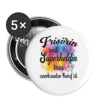 Frisörin weil Superheldin kein Beruf ist - Buttons groß 56 mm (5er Pack) - Weiß - Vorne