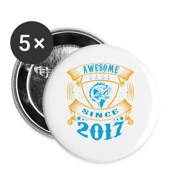 Génial depuis 2017. Angel, Angler Anniversaire - Lot de 5 grands badges (56 mm) - blanc - Devant