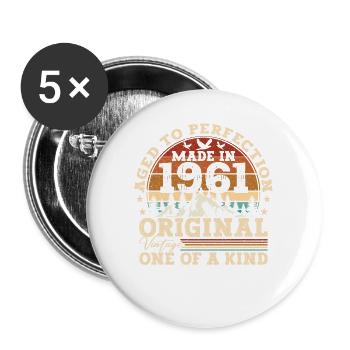 Né en 1961 Vintage Anniversaire Retro Cadeau - Lot de 5 grands badges (56 mm) - blanc - Devant