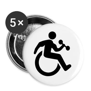 Rollstuhl-Fitness-Symbol für Kraftpakete* - Buttons groß 56 mm (5er Pack) - Weiß - Vorne