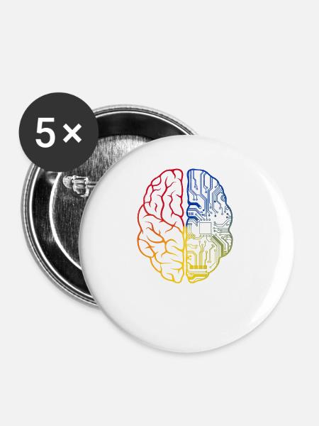 Programmierer Coder - Entwickler Programmieren Gehirn - Buttons groß 56 mm (5er Pack) - Weiß
