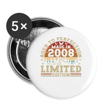 Cadeau d’anniversaire rétro du millésime 2008 - Lot de 5 grands badges (56 mm) - blanc - Devant