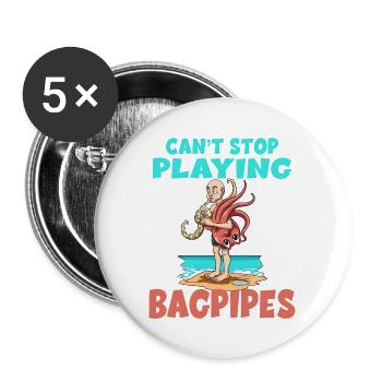 Dudelsack Can't Stop Playing Bagpipes - Buttons groß 56 mm (5er Pack) - Weiß - Vorne