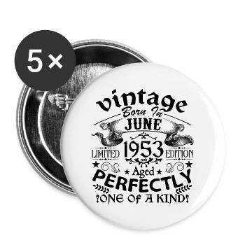 Juni 1953| Jahrgang 1953 | geboren im Juni - Buttons groß 56 mm (5er Pack) - Weiß - Vorne