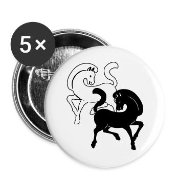 Deux chevaux noir et blanc - Lot de 5 grands badges (56 mm) - blanc - Devant