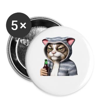 Lustiger Kater, Der tut nix der will nur Bier - Buttons groß 56 mm (5er Pack) - Weiß - Vorne