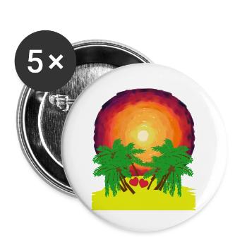 Romantique Island Palm Palms Sunshine Caribbean Heart - Lot de 5 grands badges (56 mm) - blanc - Devant