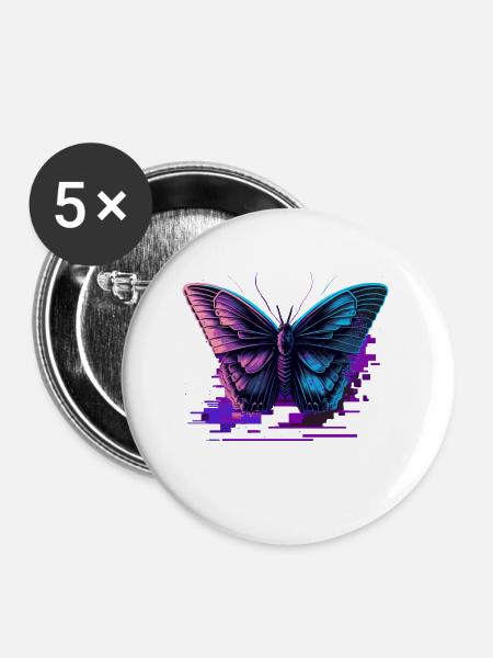 Schmetterling Retro Farbtöne - Buttons groß 56 mm (5er Pack) - Weiß