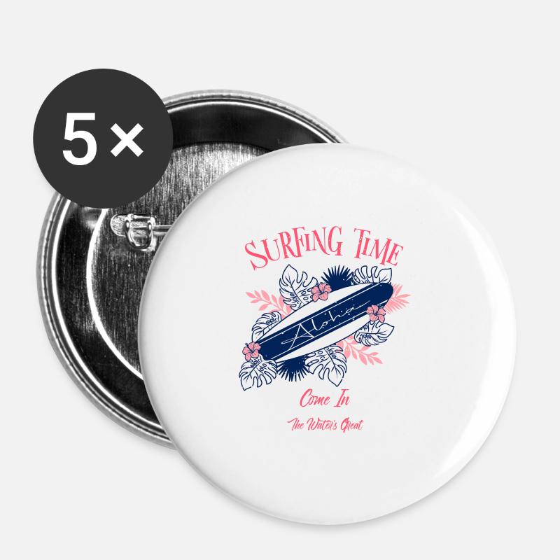 Surfing Time - Buttons large 2.2''/56 mm (5-pack) - white