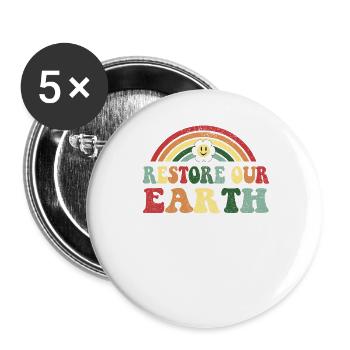 Vintage Design Restore Our Earth - Earth Day - Buttons large 2.2''/56 mm (5-pack) - white - Front