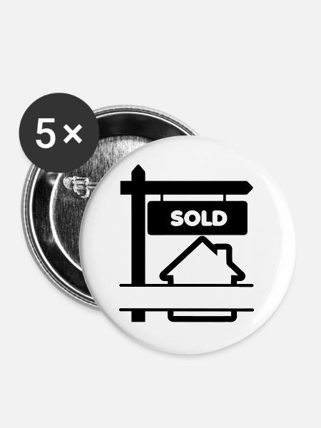 Transparentes Logo-Schild mit verkauftem - Buttons groß 56 mm (5er Pack) - Weiß