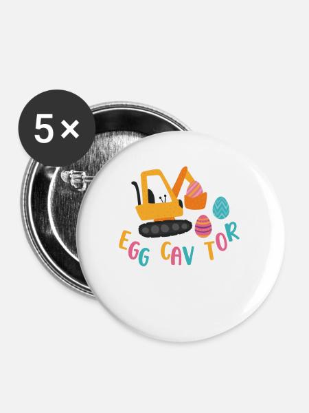 Eggscavator Konstruktionsbagger Ostereierjäger - Buttons groß 56 mm (5er Pack) - Weiß