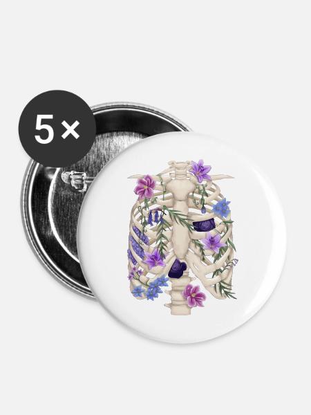 Rippchen mit Blüten - Buttons groß 56 mm (5er Pack) - Weiß