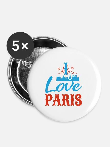 ICH LIEBE PARIS - Buttons groß 56 mm (5er Pack) - Weiß