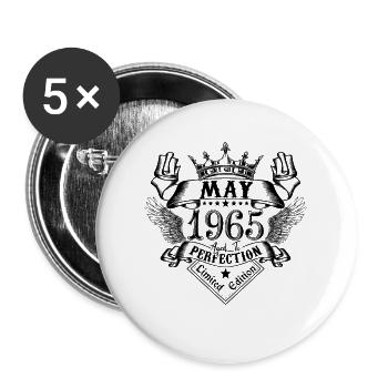 Jahrgang Mai 1965 Mai 1965 geboren im Mai - Buttons groß 56 mm (5er Pack) - Weiß - Vorne
