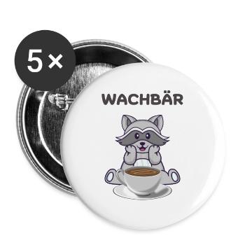 Niedliches Wachbär Design mit Kaffee - Buttons groß 56 mm (5er Pack) - Weiß - Vorne