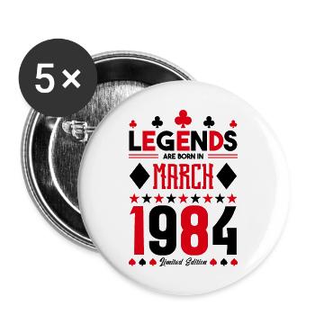 Geburtstagsgeschenk März 1984. Kartenspiele. - Buttons groß 56 mm (5er Pack) - Weiß - Vorne