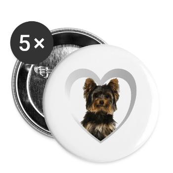 Yorkshire Terrier Heart - J’adore le Yorkshire Terrier - Lot de 5 grands badges (56 mm) - blanc - Devant